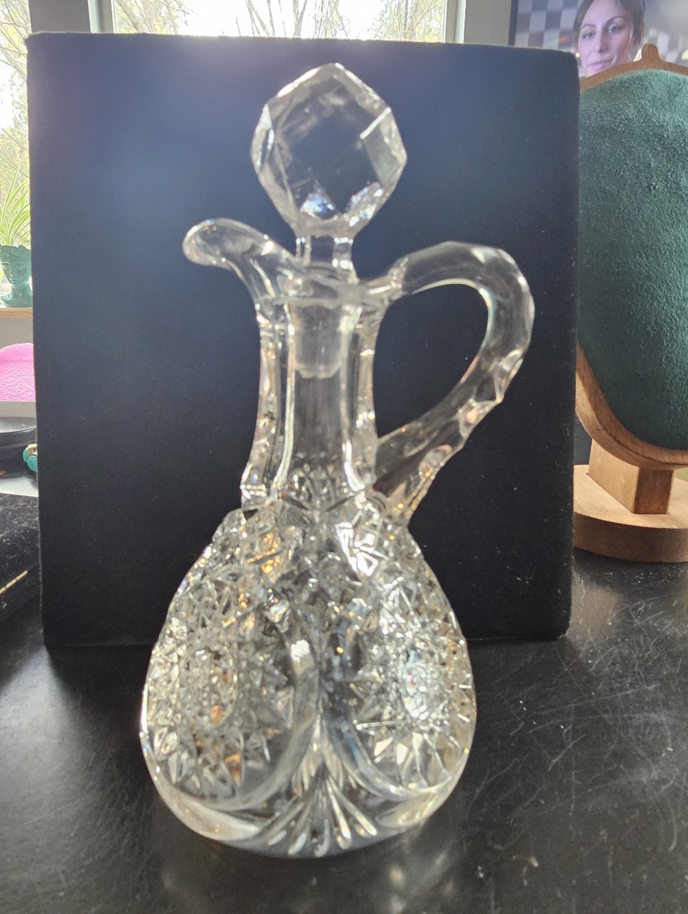 Vintage Imperial Glass Hobstar Clear Glass Cruet & Stopper